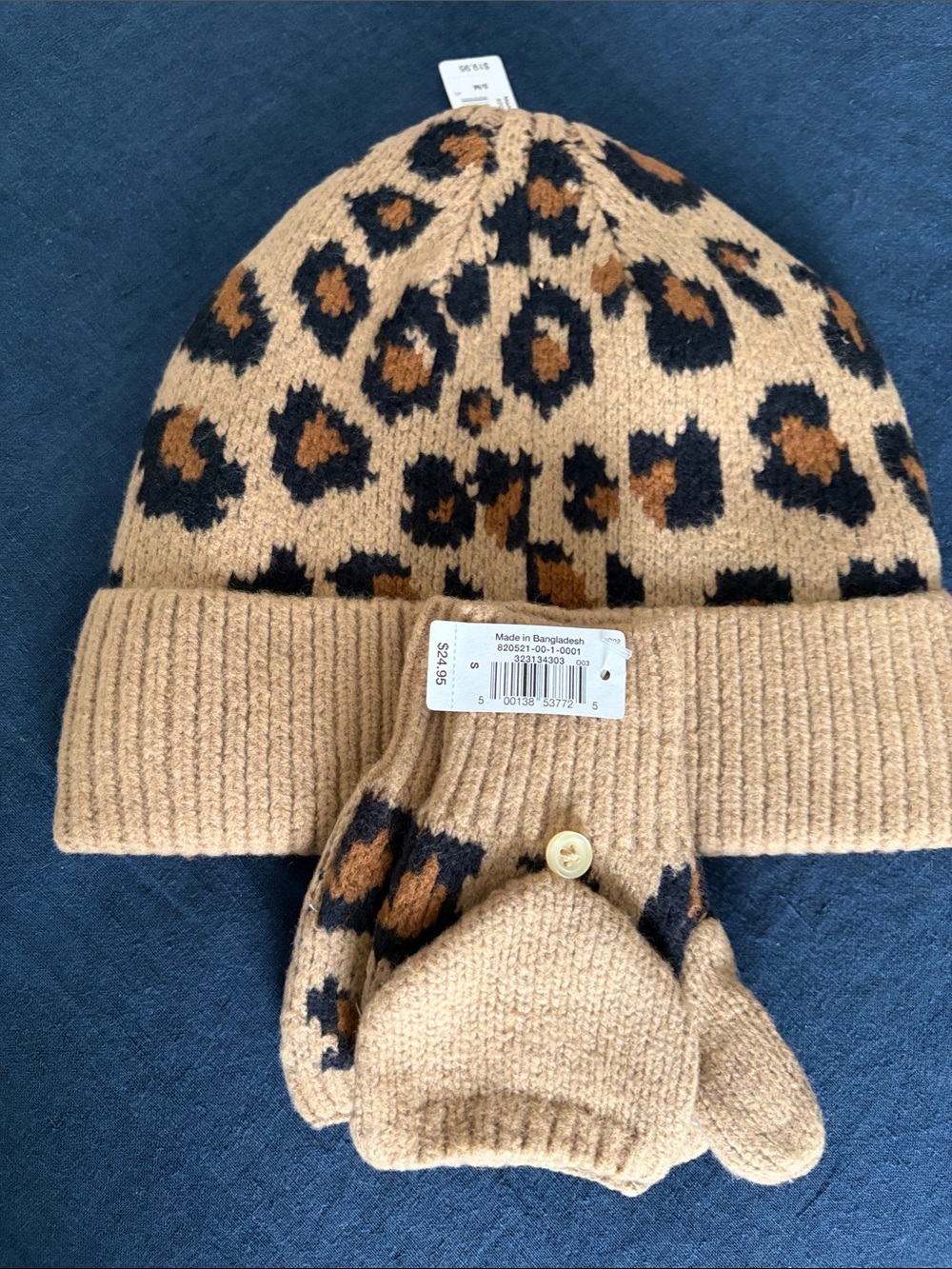 NWT Gap Kids CashSoft Leopard Print Beanie & Mittens Set